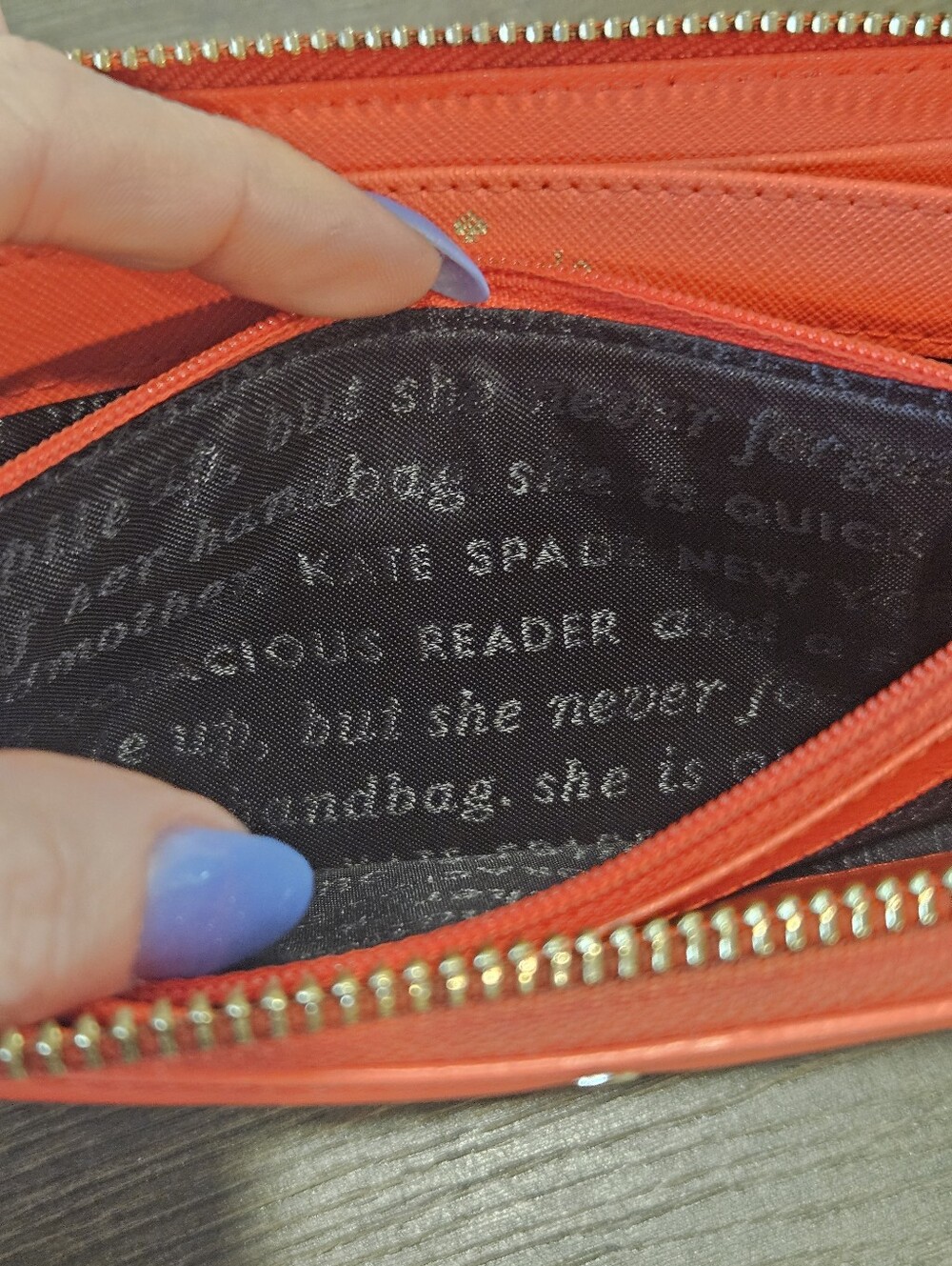 Kate Spade Storybook Lining Full Zip Red Wallet + Embellished 'D' Detailing - Picture 8 of 13